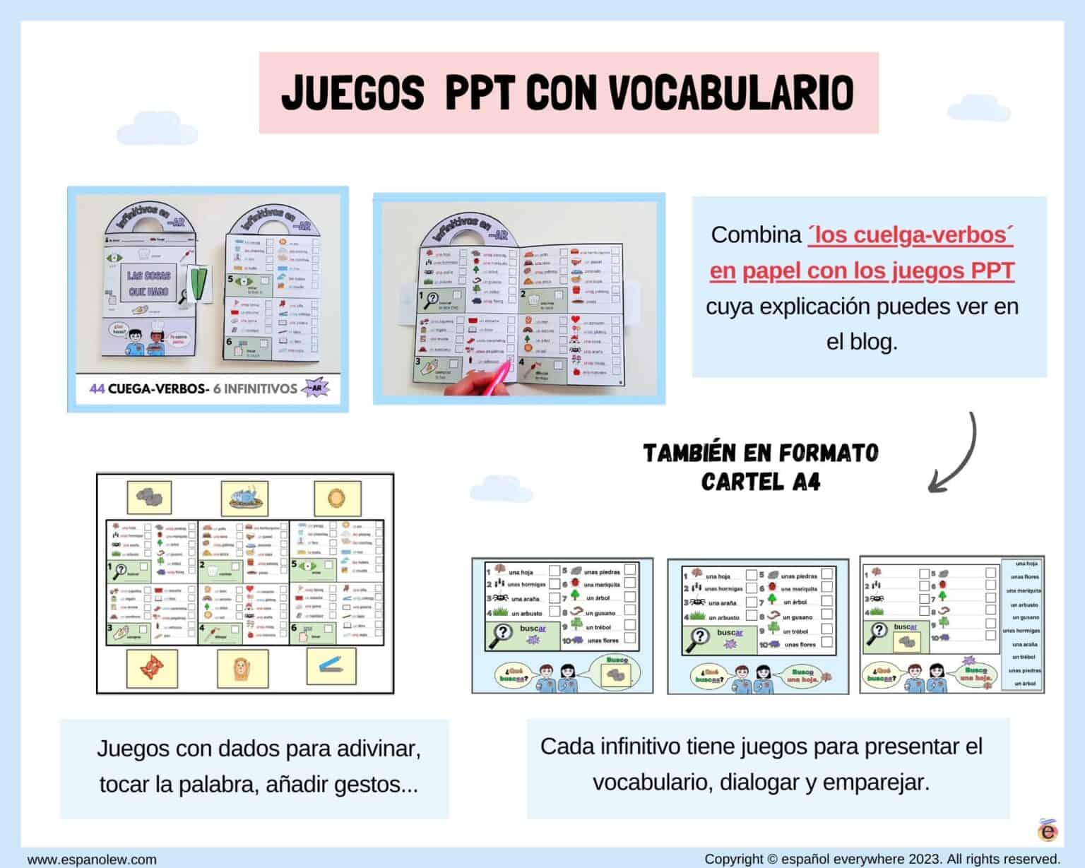 Juegos PPT cuelga verbos cómo enseñar la conjugación ejercicios de verbos actividades de