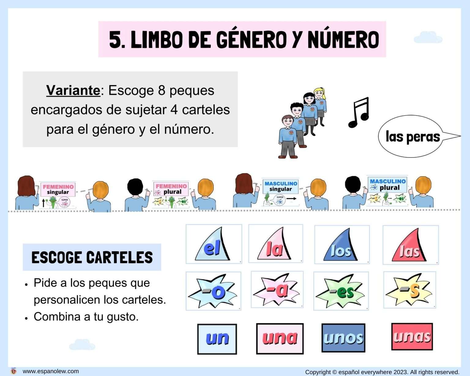 Concordancia género y número en clase de español para niños