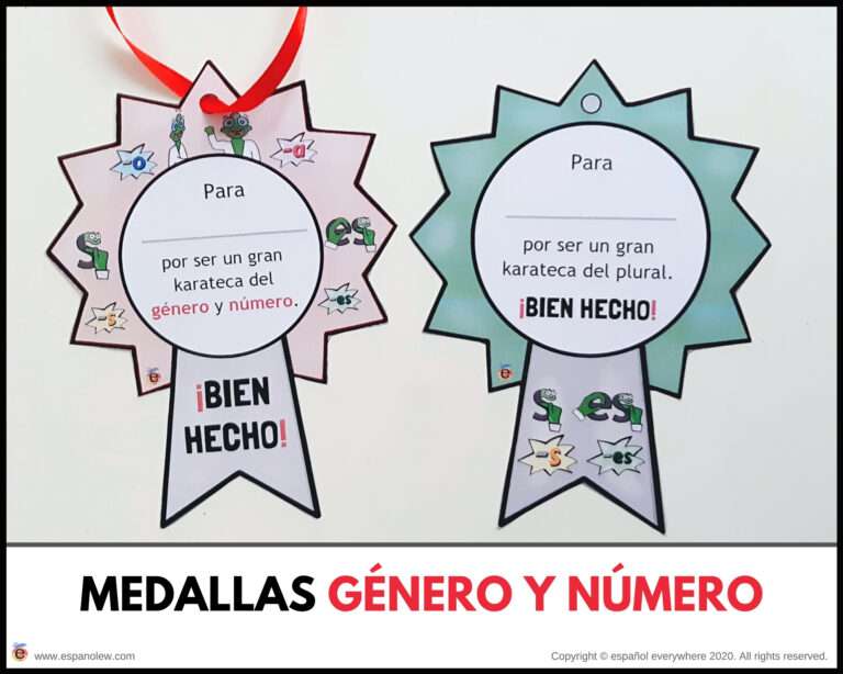 Medallas género y número Juegos y actividades con sustantivos en clase