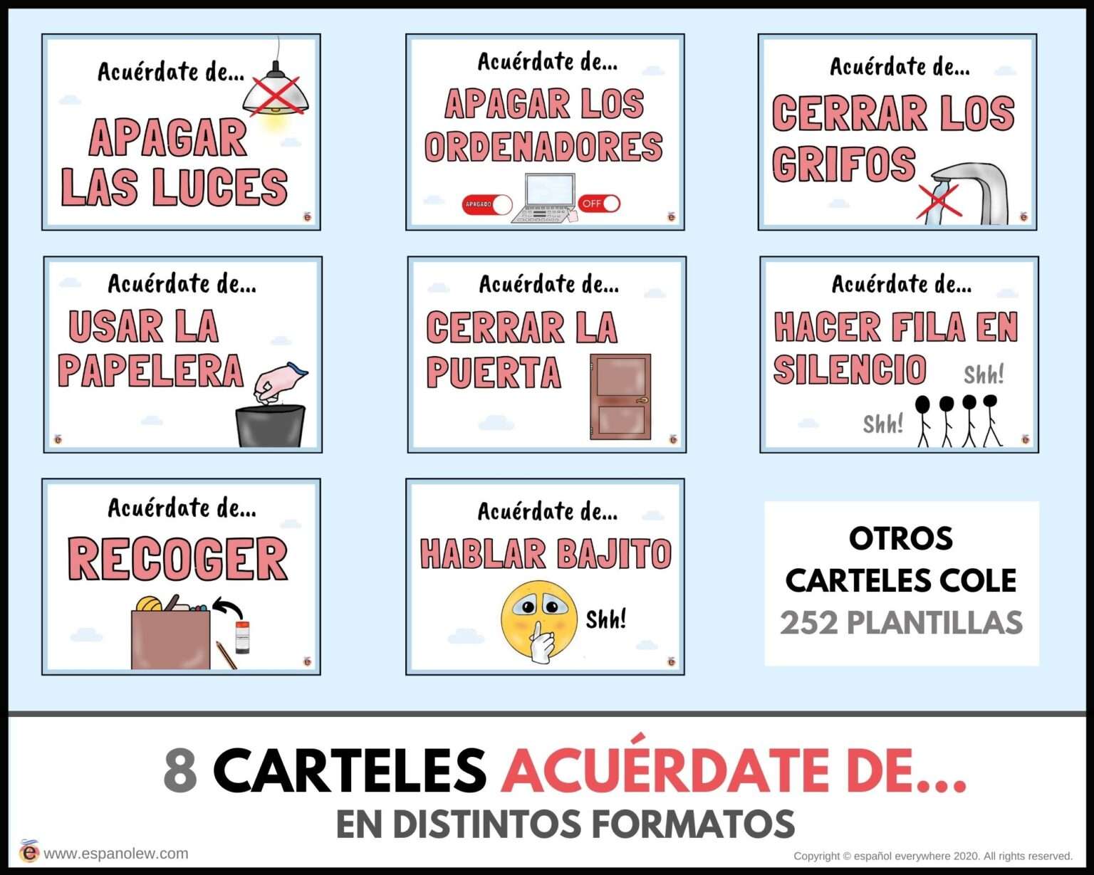 Carteles con lugares del colegio. Tarjetas de vocabulario ´Lugares del 