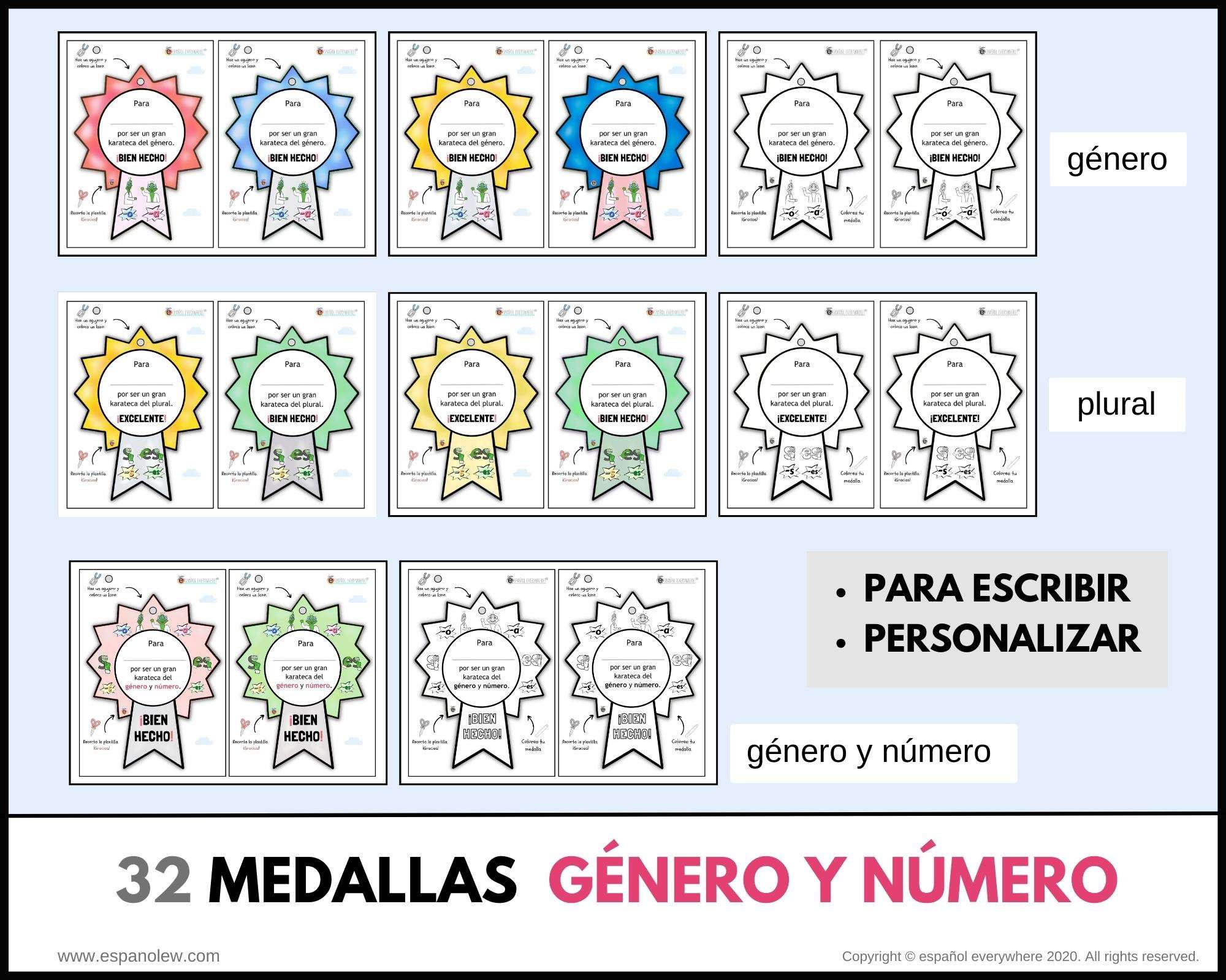 Medallas y premios con género y número. Concordancia género y