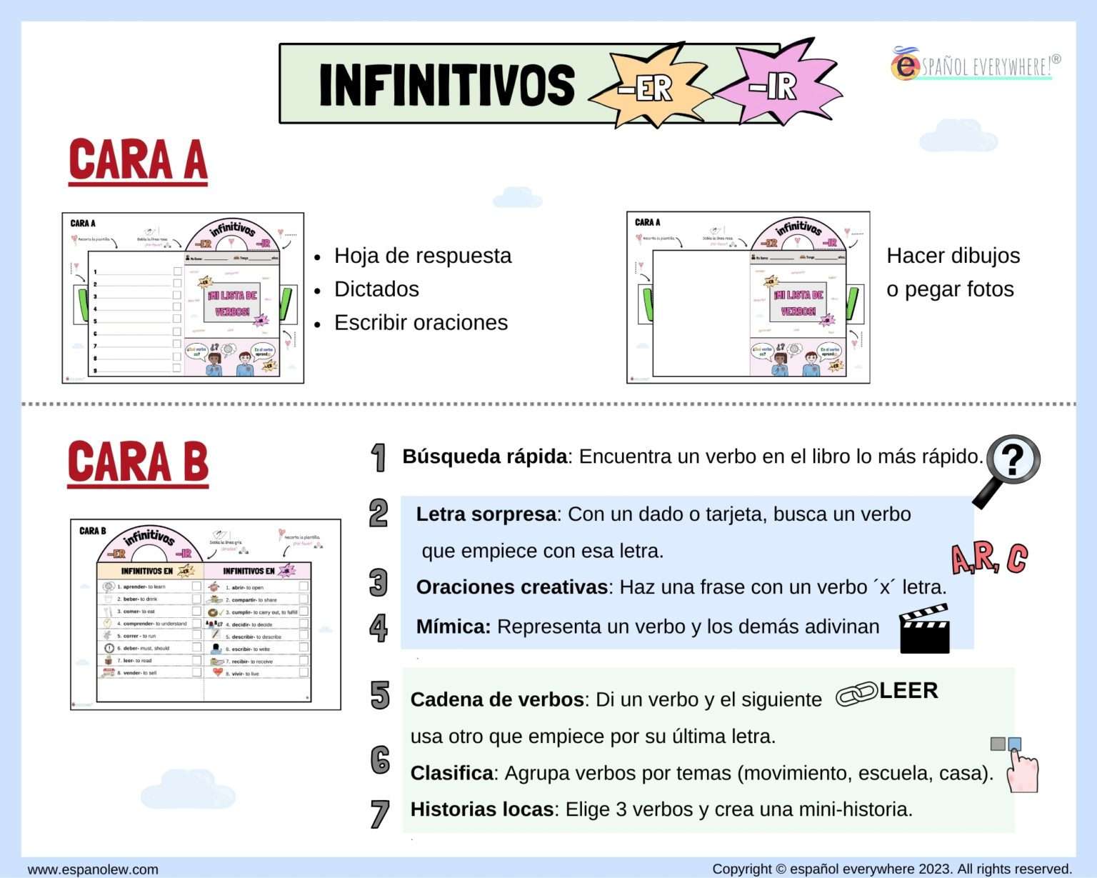 💻 ´Cuelga-verbos I´- Actividades, juegos y minilibros con verbos ...