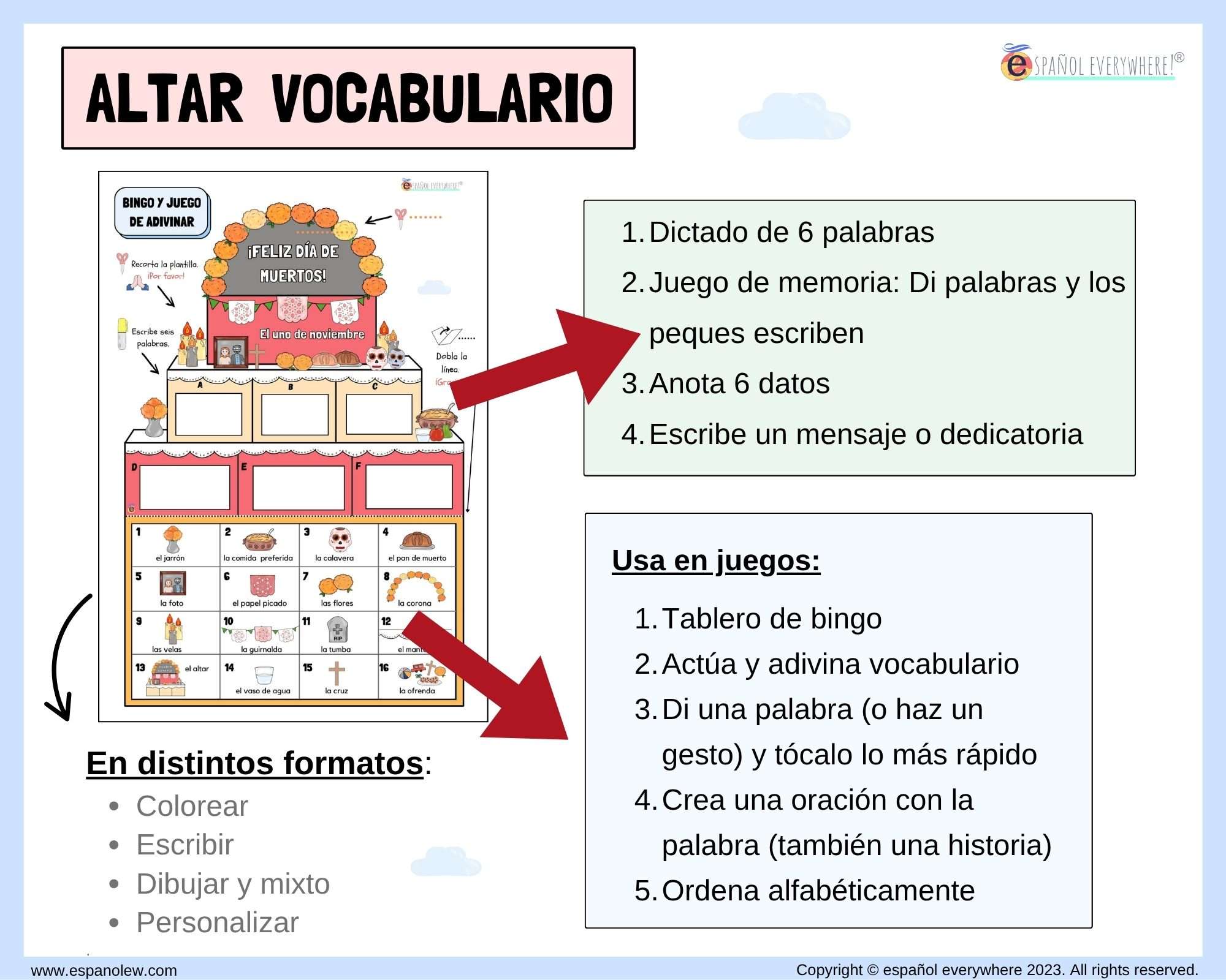 Manualidades y juegos día de muertos. Clase de español para niños (114)
