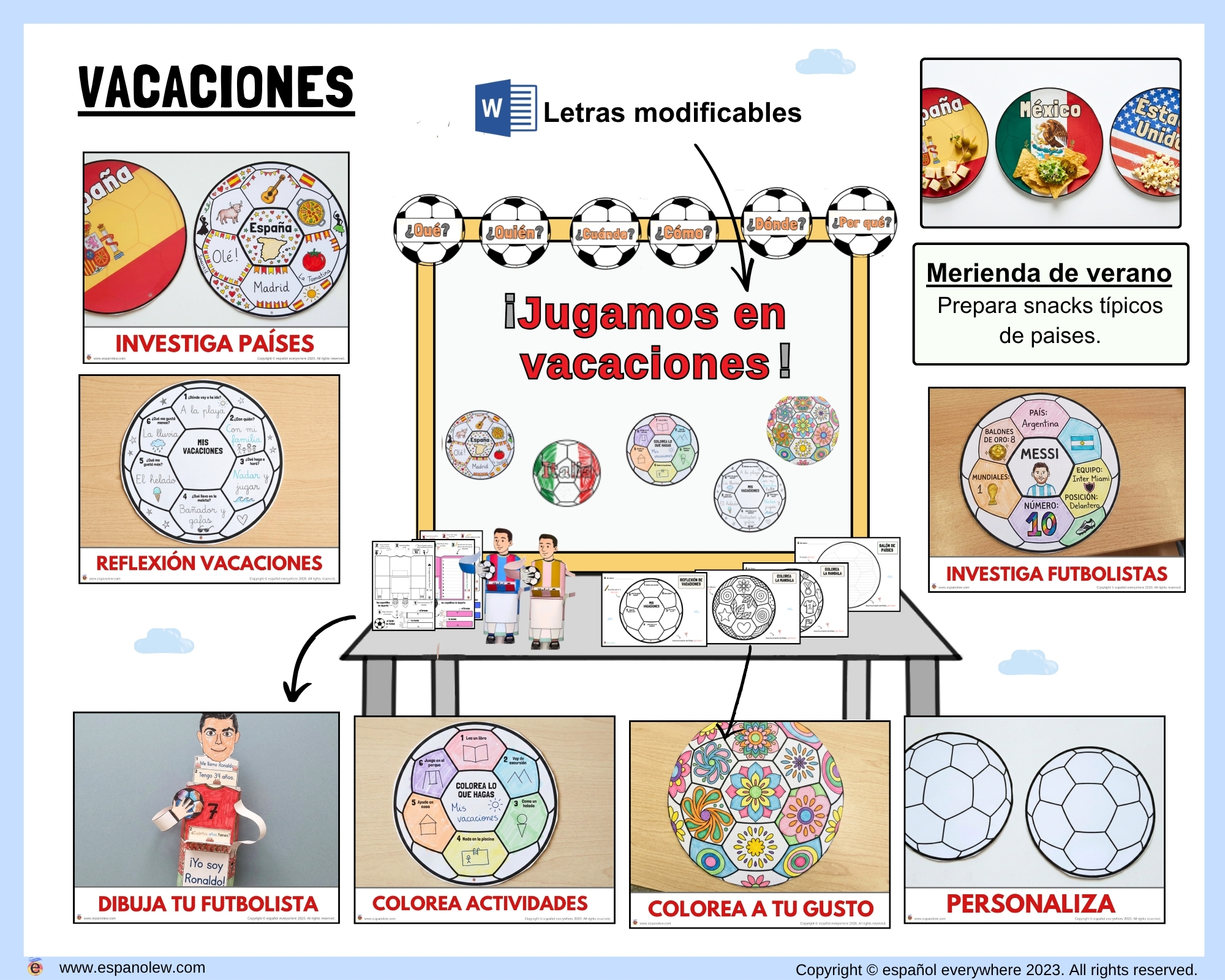 Materiales de fútbol para la clase de español ELE en Primaria Expresión oral, vocabulario, gramática, conjugación de verbos, países hispanohablantes, Mundial y actividades manipulativas (10)