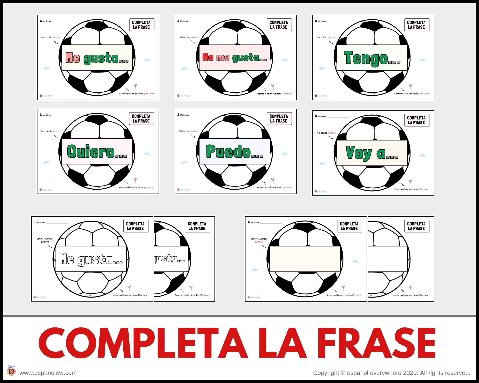 Materiales de fútbol para la clase de español ELE en Primaria Expresión oral, vocabulario, gramática, conjugación de verbos, países hispanohablantes, Mundial y actividades manipulativas (100)