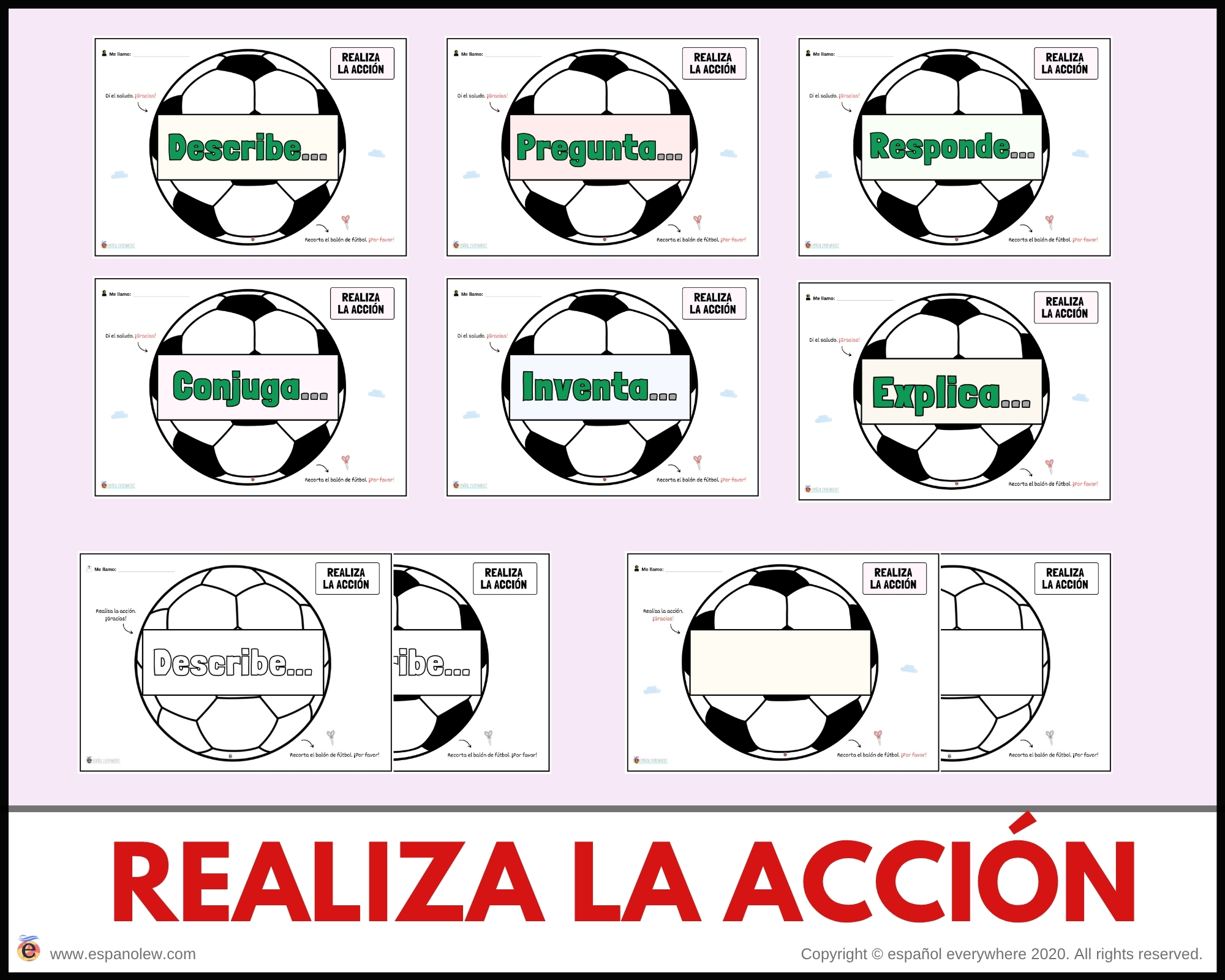 Materiales de fútbol para la clase de español ELE en Primaria Expresión oral, vocabulario, gramática, conjugación de verbos, países hispanohablantes, Mundial y actividades manipulativas (101)