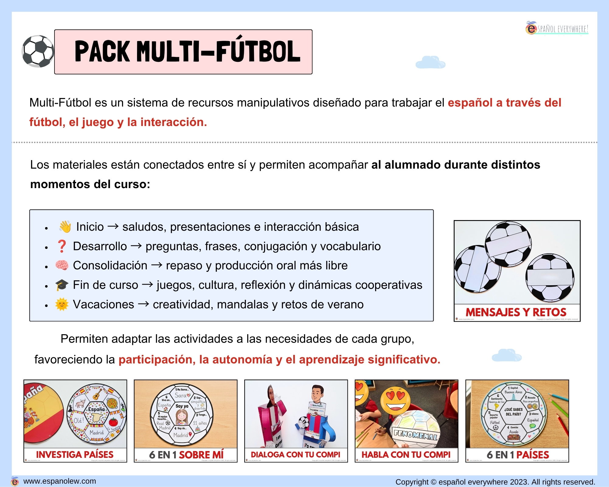 Materiales de fútbol para la clase de español ELE en Primaria Expresión oral, vocabulario, gramática, conjugación de verbos, países hispanohablantes, Mundial y actividades manipulativas (11)