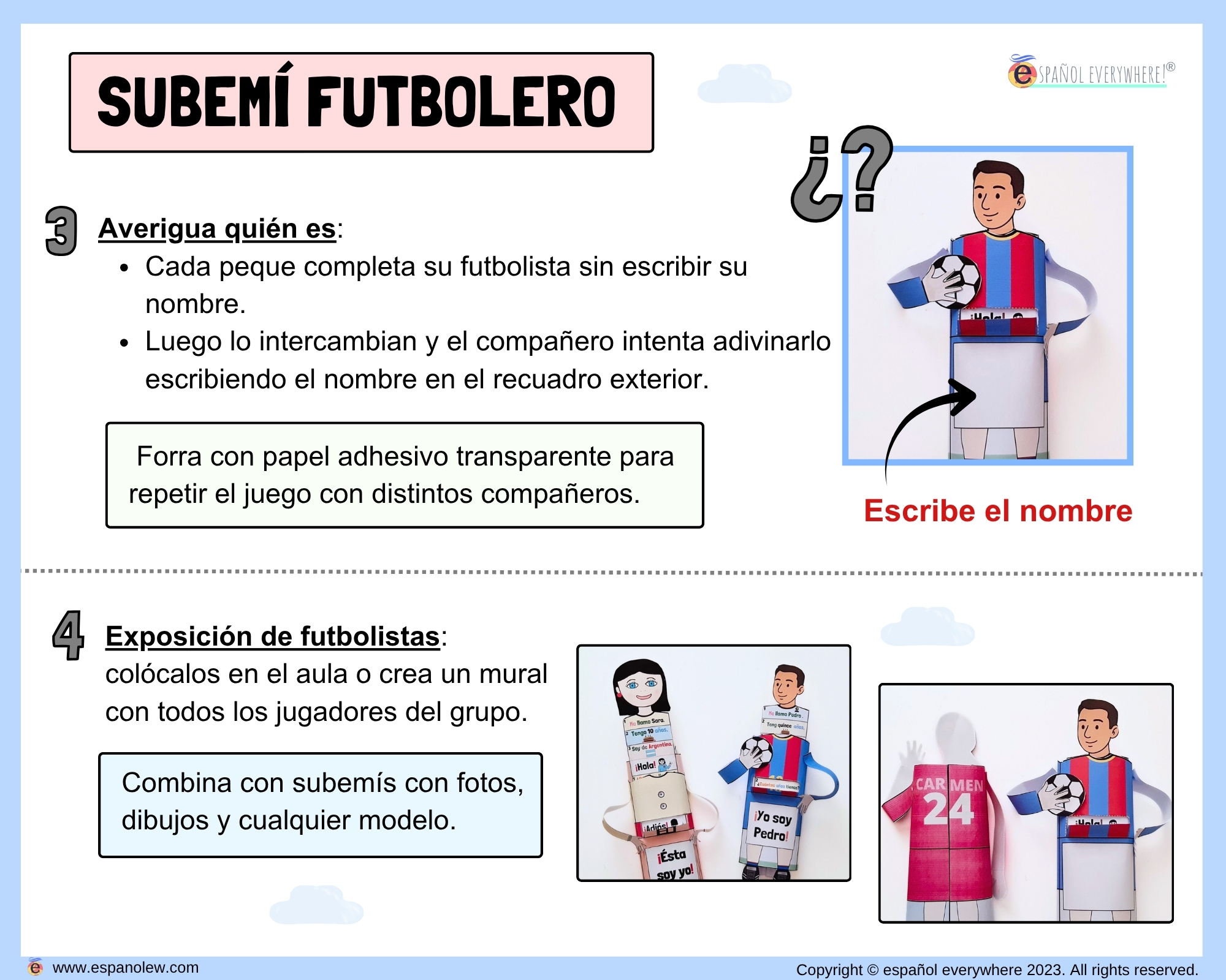 Materiales de fútbol para la clase de español ELE en Primaria Expresión oral, vocabulario, gramática, conjugación de verbos, países hispanohablantes, Mundial y actividades manipulativas (143)