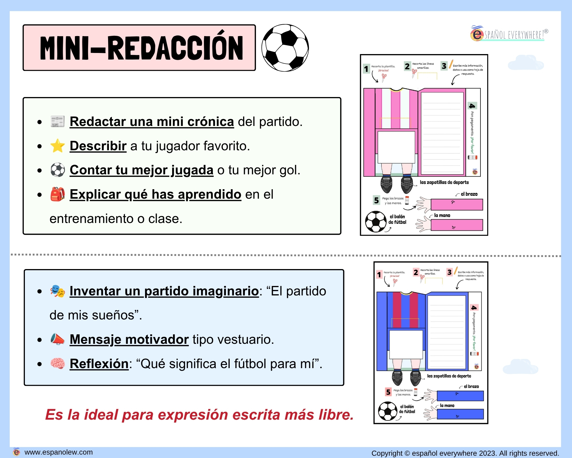 Materiales de fútbol para la clase de español ELE en Primaria Expresión oral, vocabulario, gramática, conjugación de verbos, países hispanohablantes, Mundial y actividades manipulativas (151)