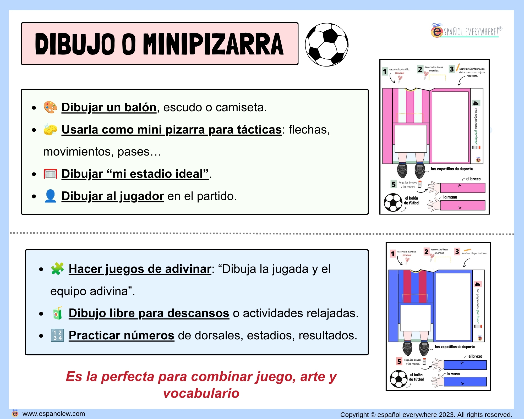 Materiales de fútbol para la clase de español ELE en Primaria Expresión oral, vocabulario, gramática, conjugación de verbos, países hispanohablantes, Mundial y actividades manipulativas (152)