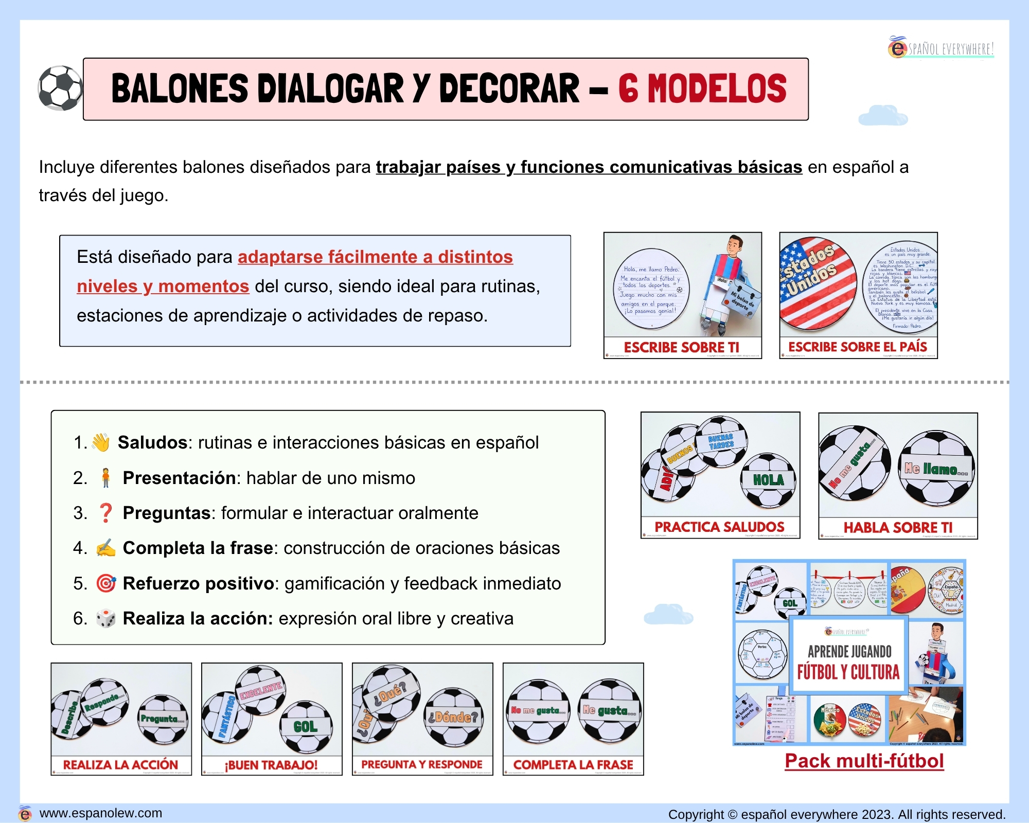 Materiales de fútbol para la clase de español ELE en Primaria Expresión oral, vocabulario, gramática, conjugación de verbos, países hispanohablantes, Mundial y actividades manipulativas (16)
