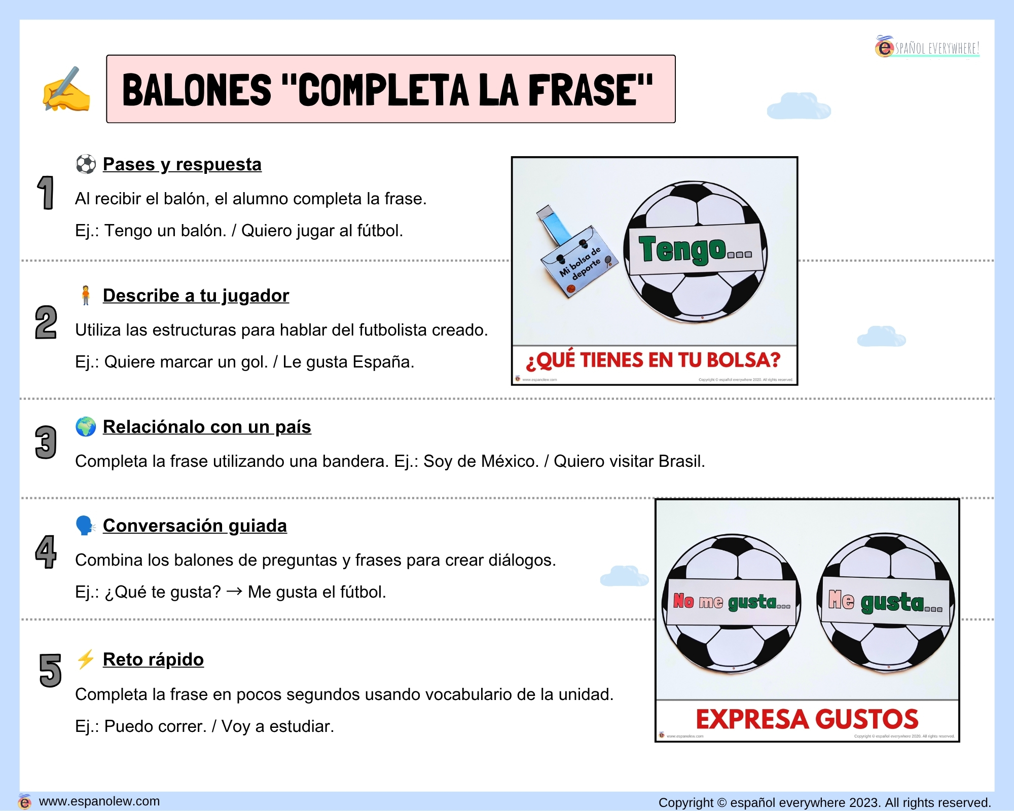Materiales de fútbol para la clase de español ELE en Primaria Expresión oral, vocabulario, gramática, conjugación de verbos, países hispanohablantes, Mundial y actividades manipulativas (19)