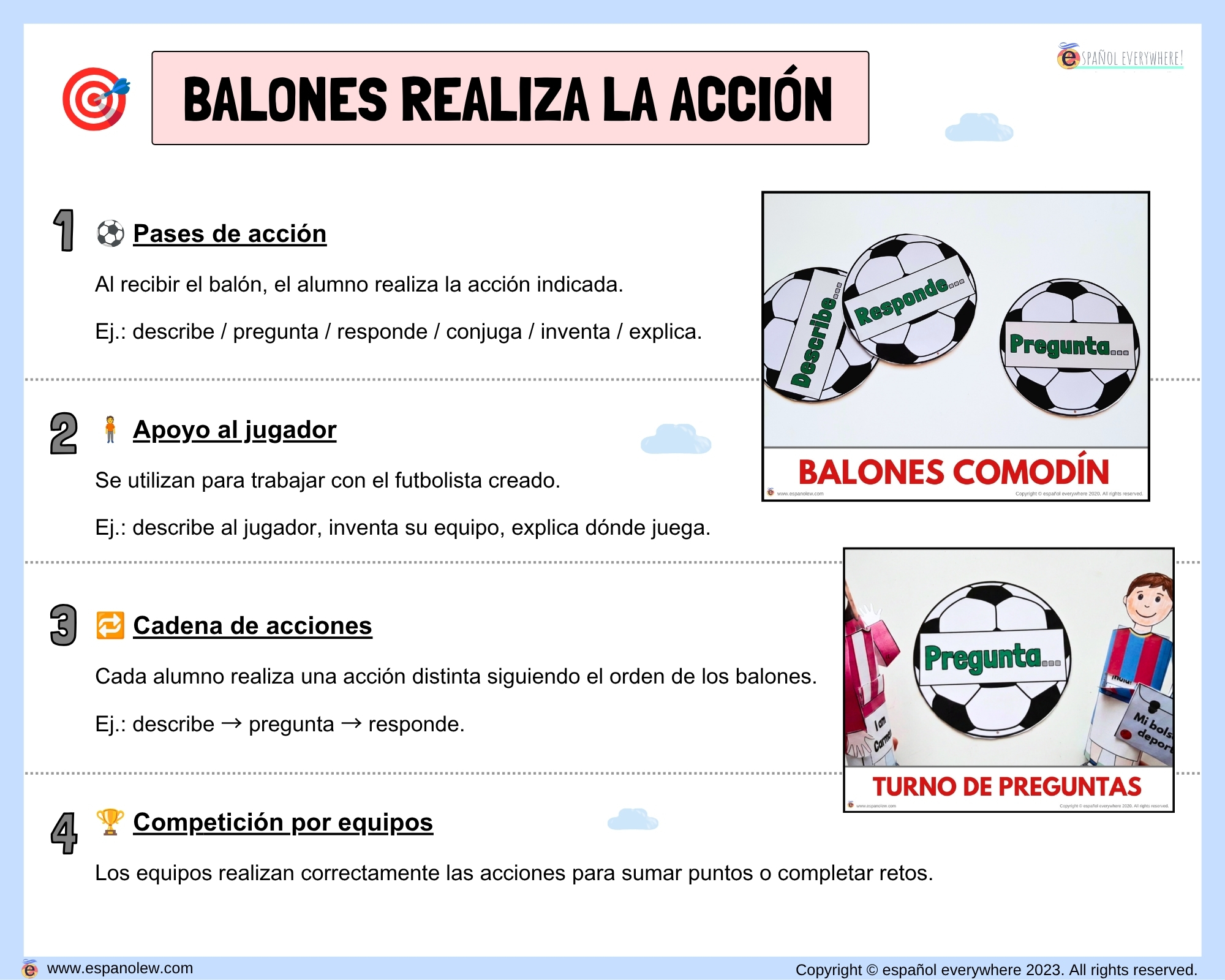 Materiales de fútbol para la clase de español ELE en Primaria Expresión oral, vocabulario, gramática, conjugación de verbos, países hispanohablantes, Mundial y actividades manipulativas (20)