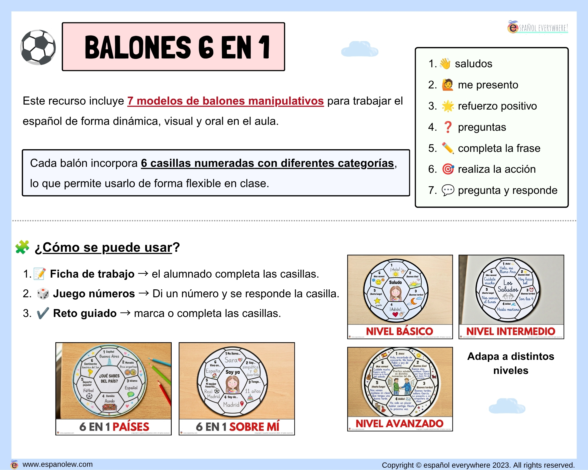 Materiales de fútbol para la clase de español ELE en Primaria Expresión oral, vocabulario, gramática, conjugación de verbos, países hispanohablantes, Mundial y actividades manipulativas (25)
