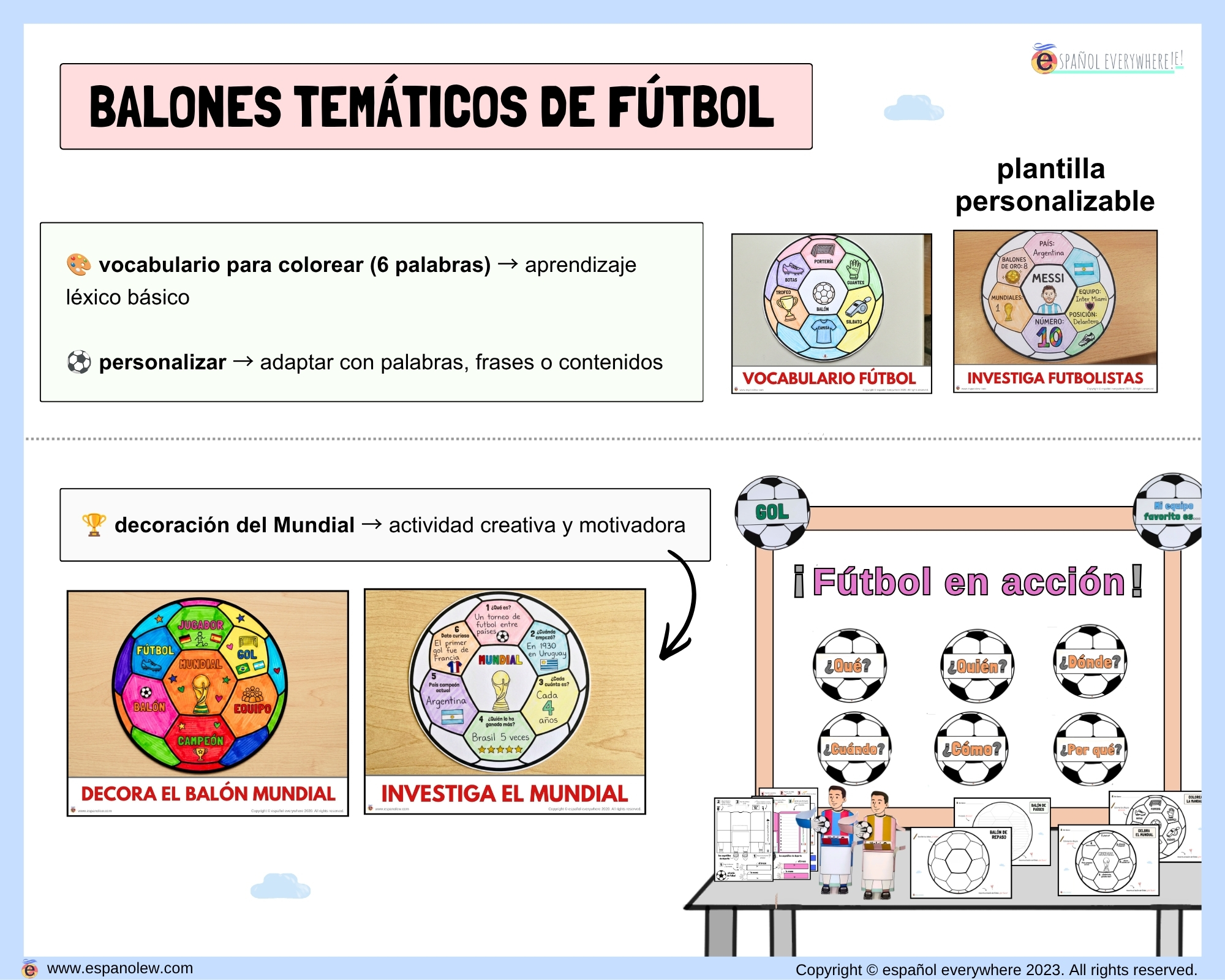 Materiales de fútbol para la clase de español ELE en Primaria Expresión oral, vocabulario, gramática, conjugación de verbos, países hispanohablantes, Mundial y actividades manipulativas (31)