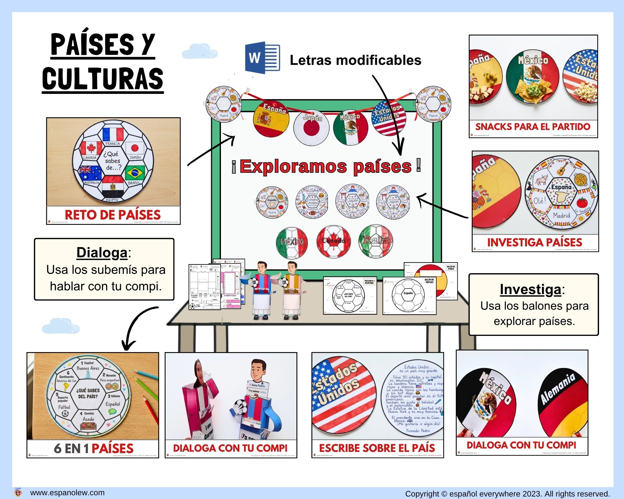 Materiales de fútbol para la clase de español ELE en Primaria Expresión oral, vocabulario, gramática, conjugación de verbos, países hispanohablantes, Mundial y actividades manipulativas (4)