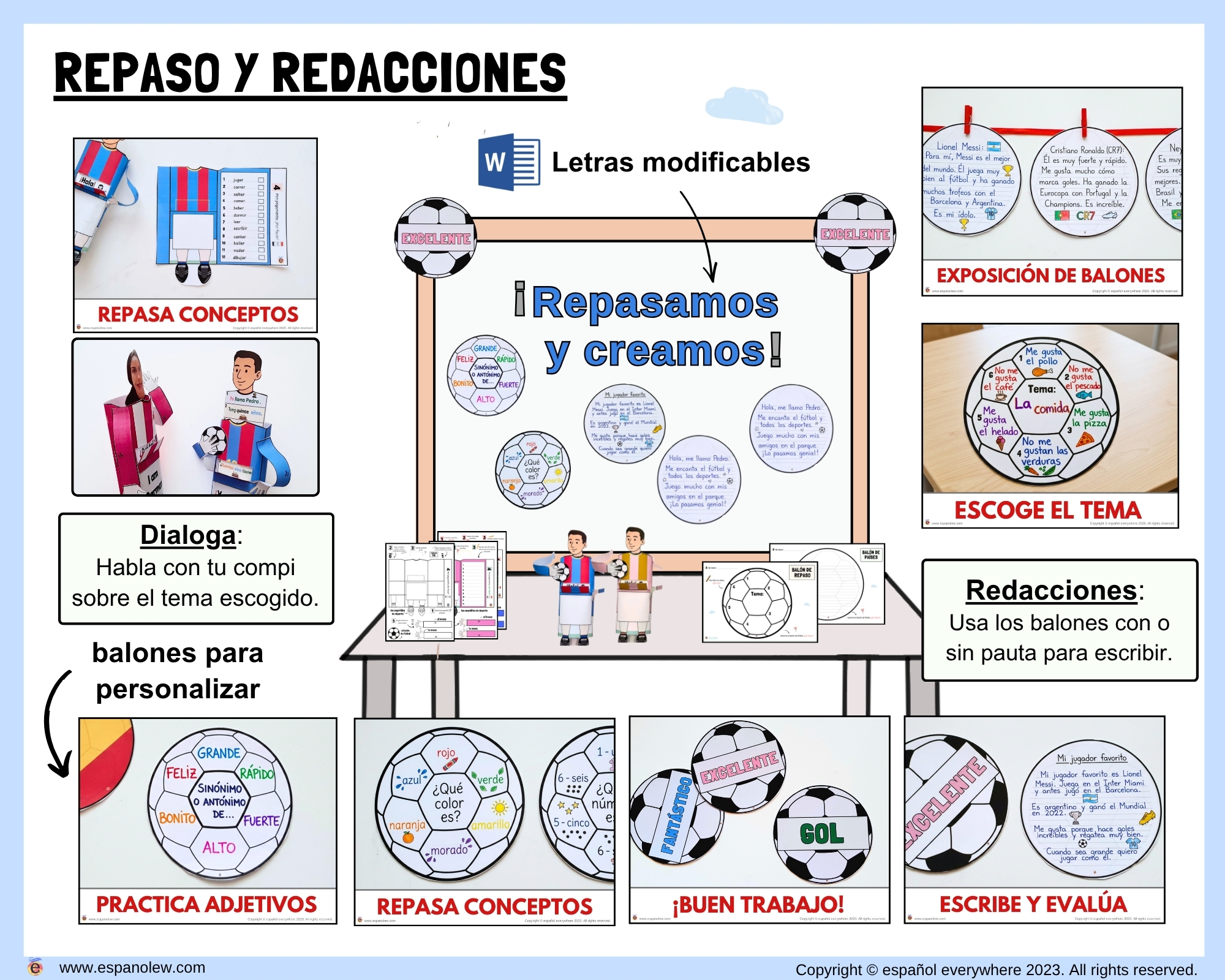 Materiales de fútbol para la clase de español ELE en Primaria Expresión oral, vocabulario, gramática, conjugación de verbos, países hispanohablantes, Mundial y actividades manipulativas (5)