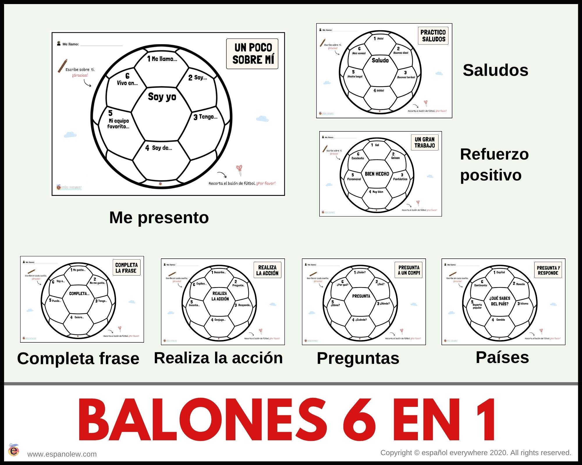 Materiales de fútbol para la clase de español ELE en Primaria Expresión oral, vocabulario, gramática, conjugación de verbos, países hispanohablantes, Mundial y actividades manipulativas (54)