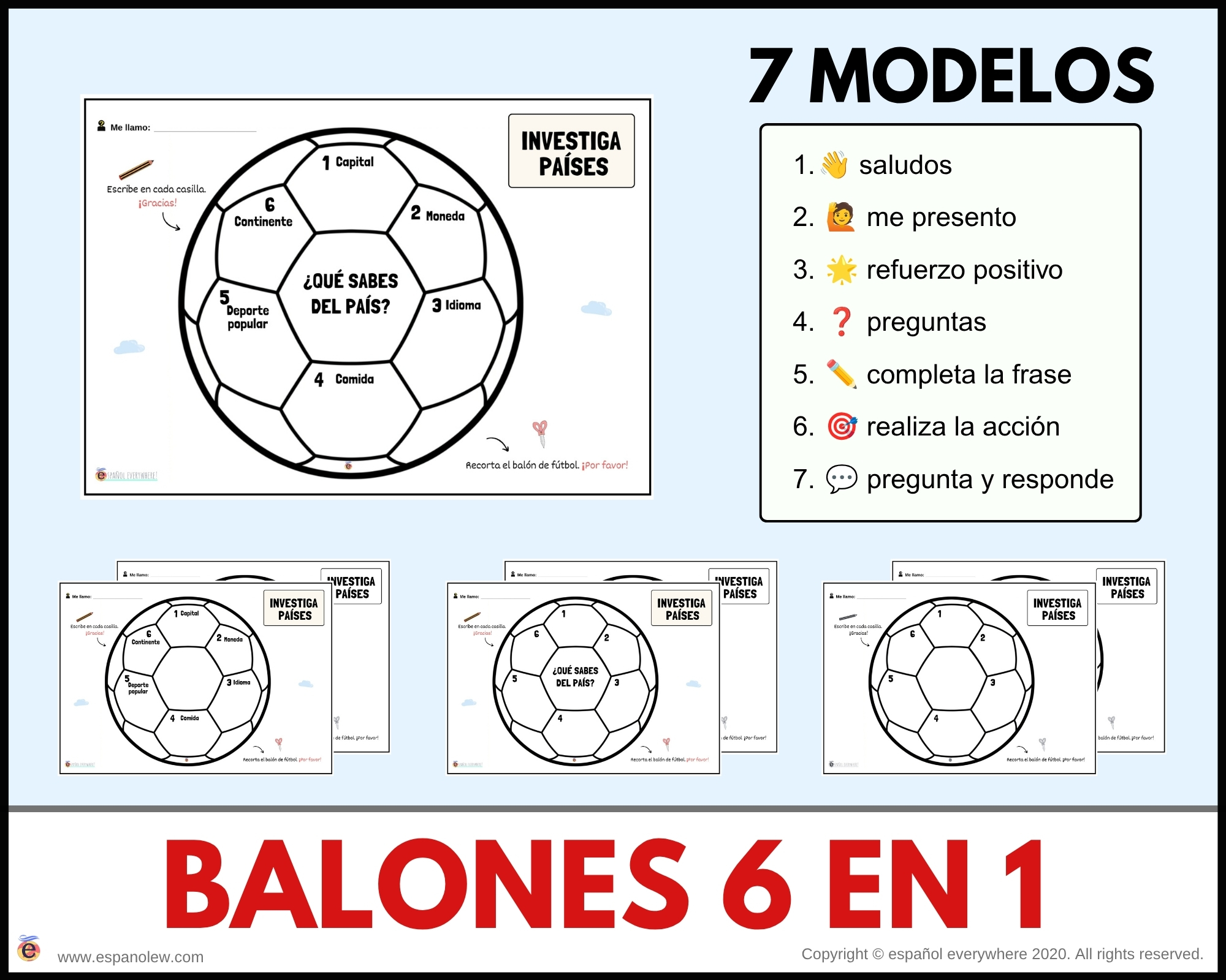 Materiales de fútbol para la clase de español ELE en Primaria Expresión oral, vocabulario, gramática, conjugación de verbos, países hispanohablantes, Mundial y actividades manipulativas (55)