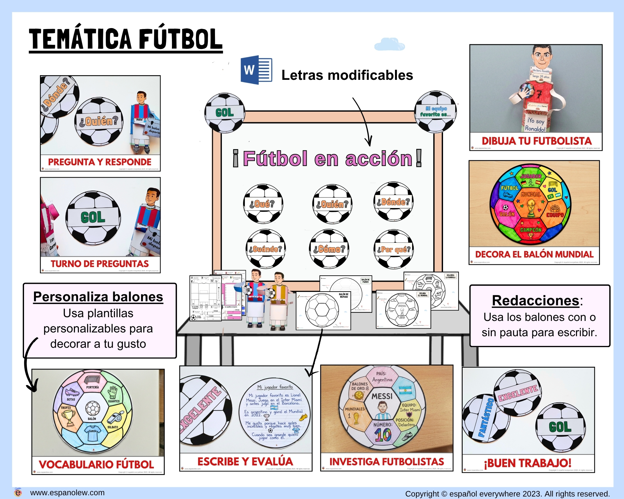 Materiales de fútbol para la clase de español ELE en Primaria Expresión oral, vocabulario, gramática, conjugación de verbos, países hispanohablantes, Mundial y actividades manipulativas (6)
