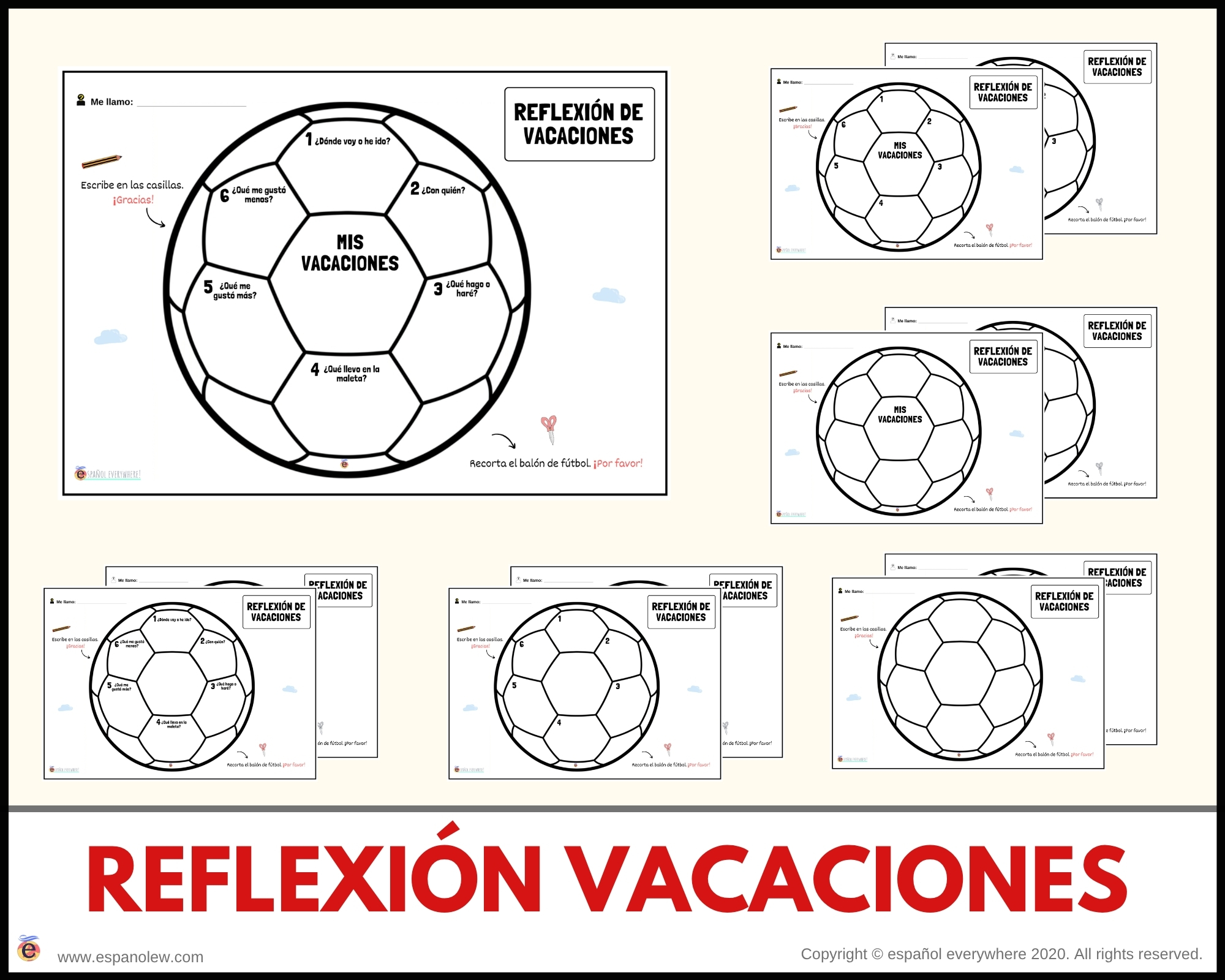 Materiales de fútbol para la clase de español ELE en Primaria Expresión oral, vocabulario, gramática, conjugación de verbos, países hispanohablantes, Mundial y actividades manipulativas (60)
