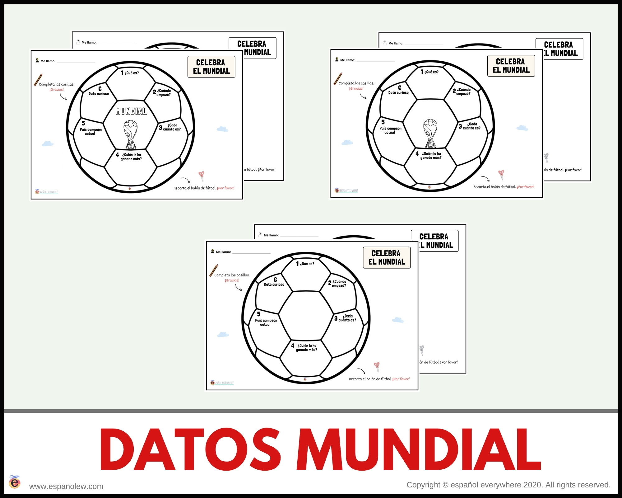 Materiales de fútbol para la clase de español ELE en Primaria Expresión oral, vocabulario, gramática, conjugación de verbos, países hispanohablantes, Mundial y actividades manipulativas (65)
