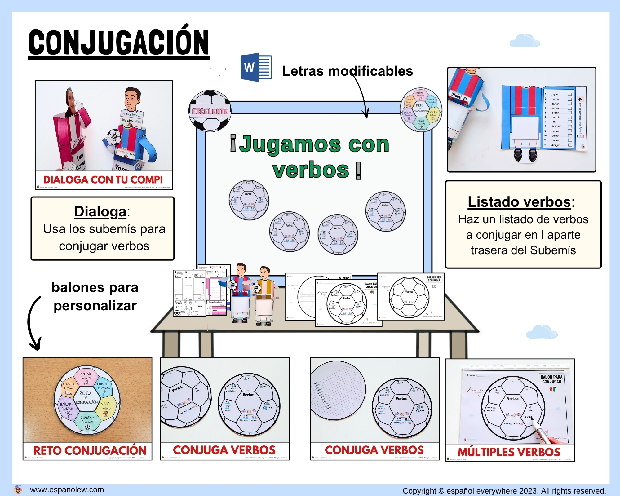 Materiales de fútbol para la clase de español ELE en Primaria Expresión oral, vocabulario, gramática, conjugación de verbos, países hispanohablantes, Mundial y actividades manipulativas (7)