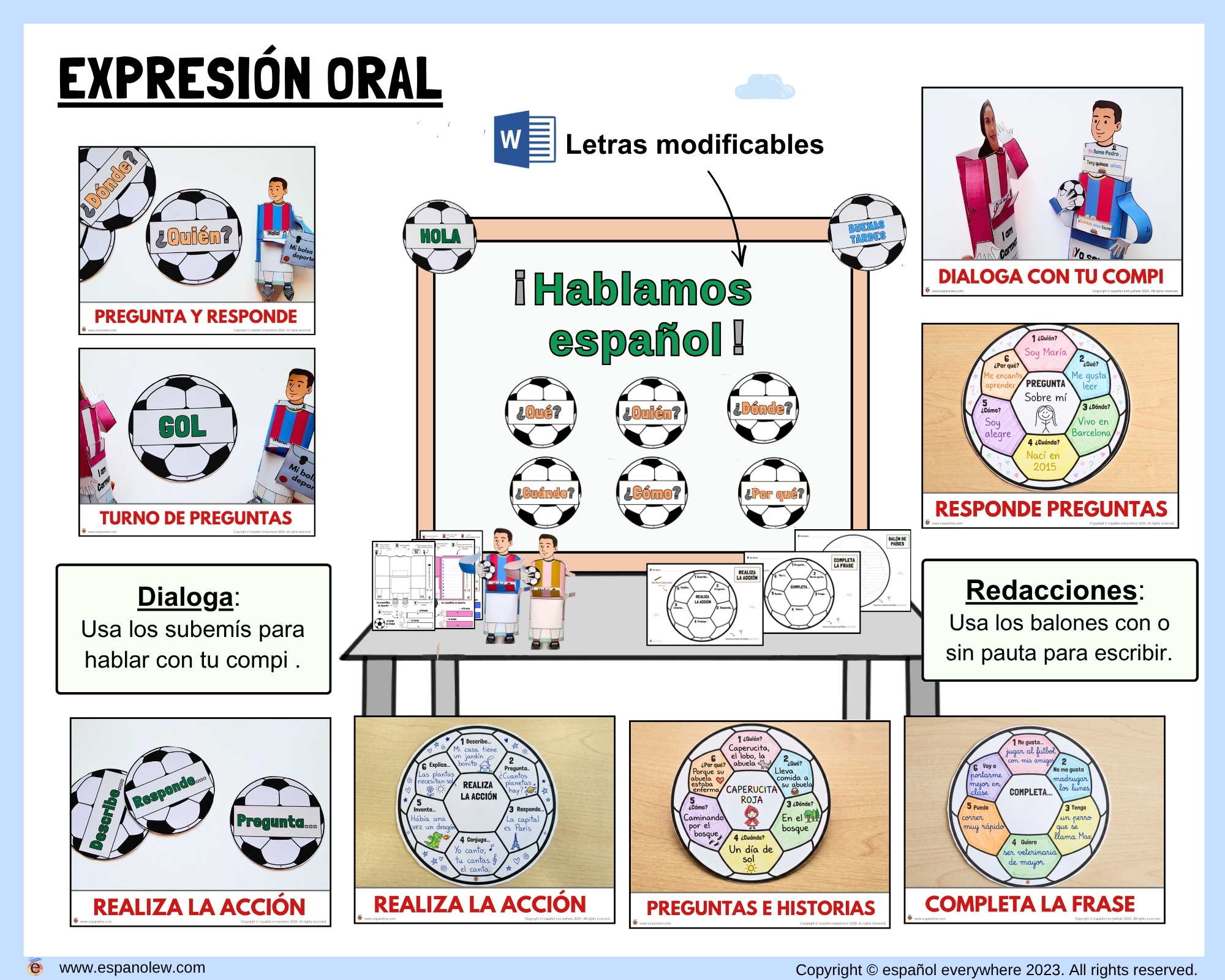 Materiales de fútbol para la clase de español ELE en Primaria Expresión oral, vocabulario, gramática, conjugación de verbos, países hispanohablantes, Mundial y actividades manipulativas (8)